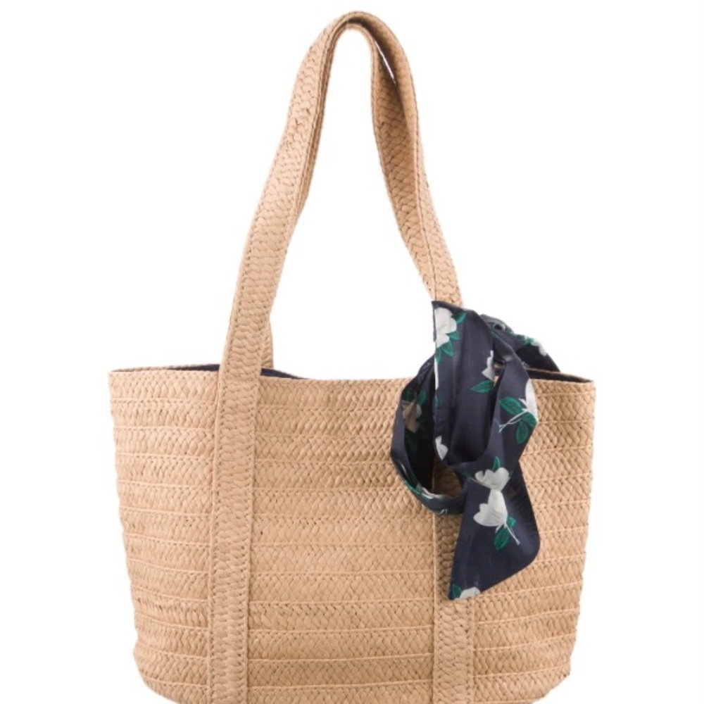 Draper James Floral Scarf Straw Bag Lined with inside zip pocket